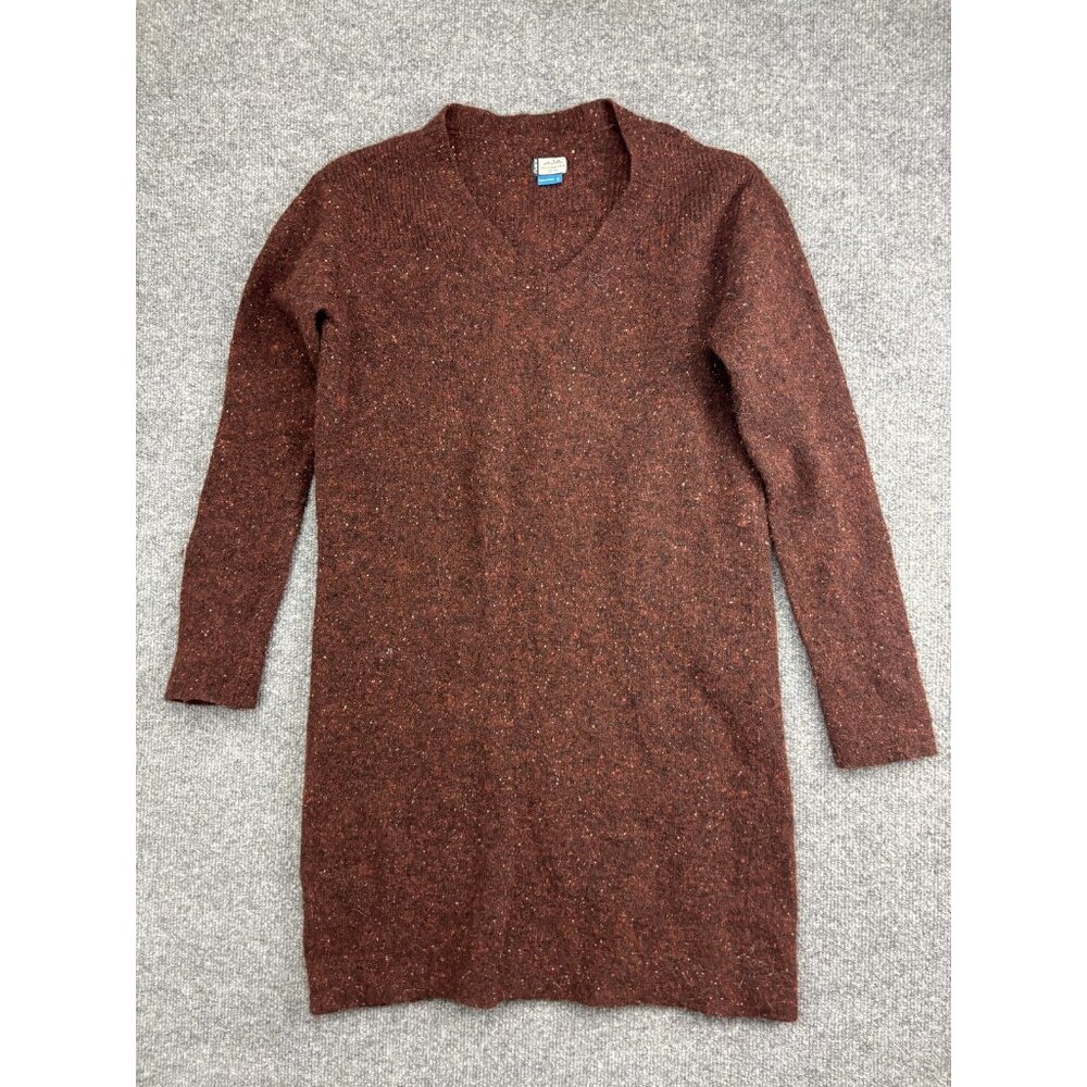 KAVU Sweater Dress Womens Small Brown V Neck Long Sleeve Knit Tunic Casual